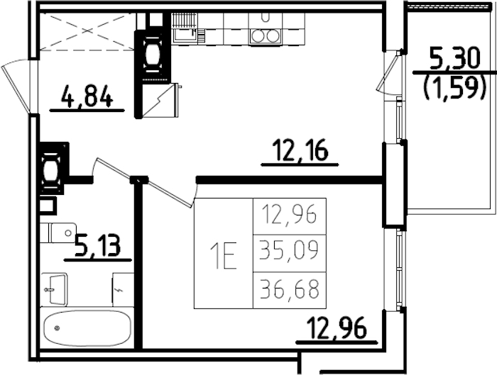 1-комнатная квартира 40.39 м², 7/9 эт., ЖК «IQ Гатчина 3»